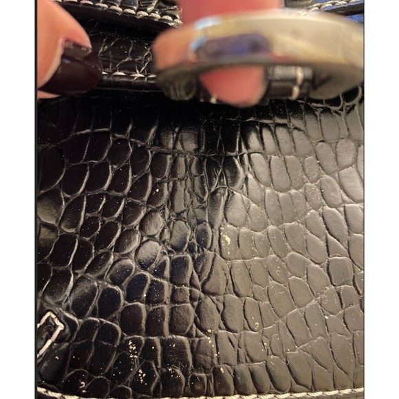 Valerie Stevens Bling Rhinestone Faux Croc Embossed Black Satchel Bag - Picture 13 of 13